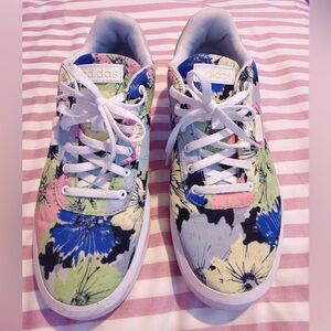Adidas Women's Floral Sneakers - Blue and Pink